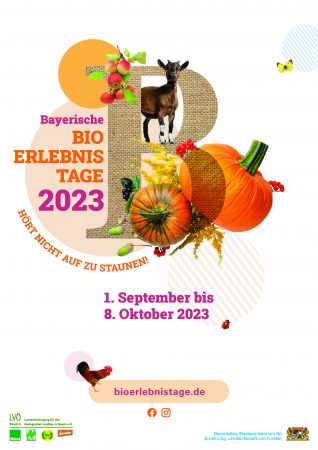 Vorschaubild des Motivplakats der Bio Erlebnistage 2023 zum Download - 468x60 px